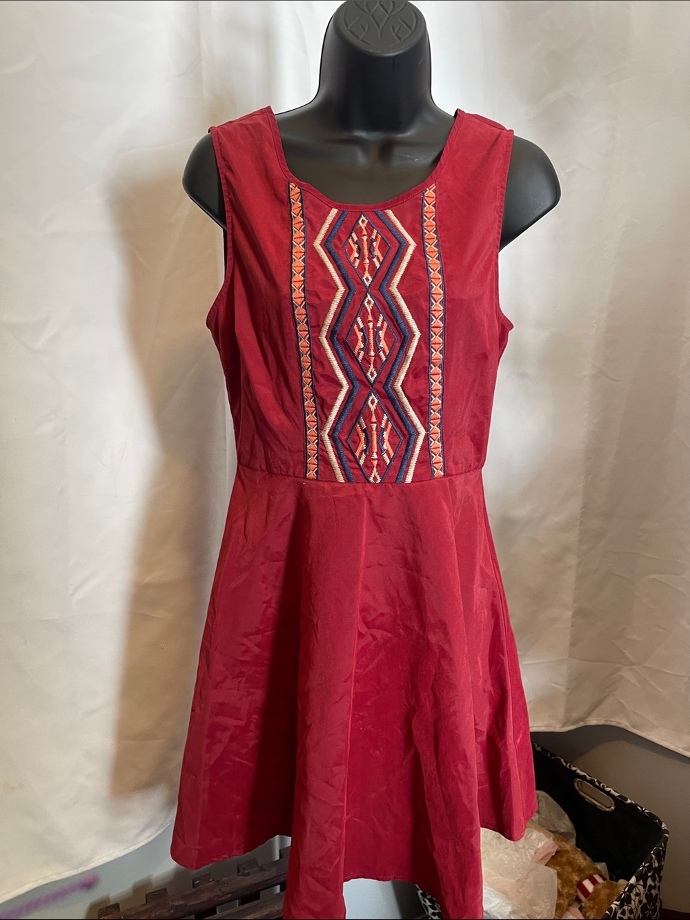 Flying Tomato Red Sleeveless Embroidered Fit & Flare Dress